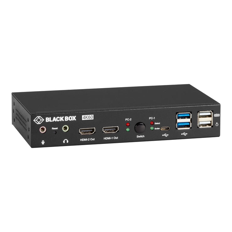 Black Box 4K Dual-Monitor KVM Switch, 2-Port, Desktop